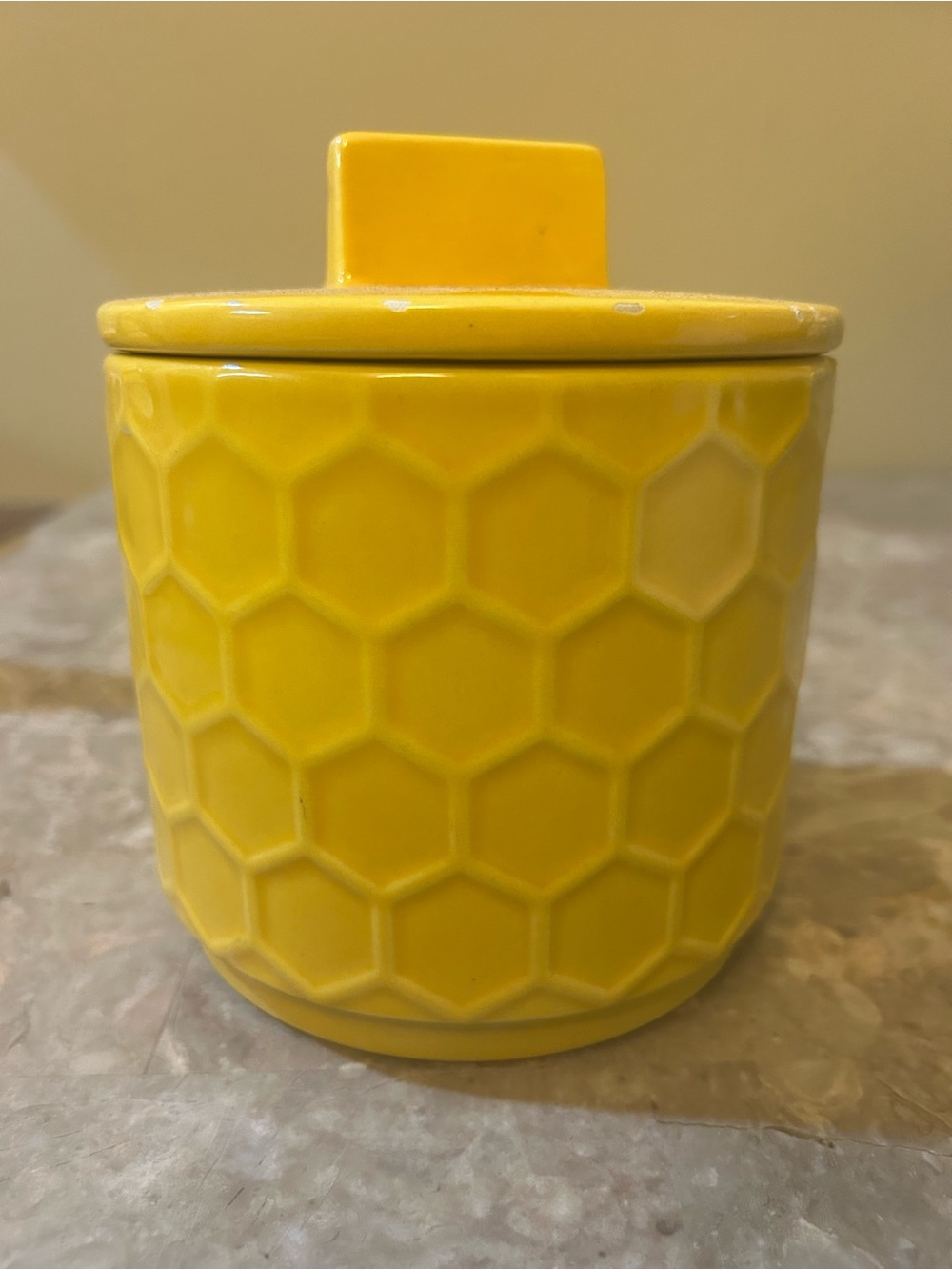 Yellow Honeycomb Ceramic Canister with Lid